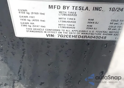 2024 Tesla Cybertruck from USA, damaged, VIN 7G2CEHED4RA040048
